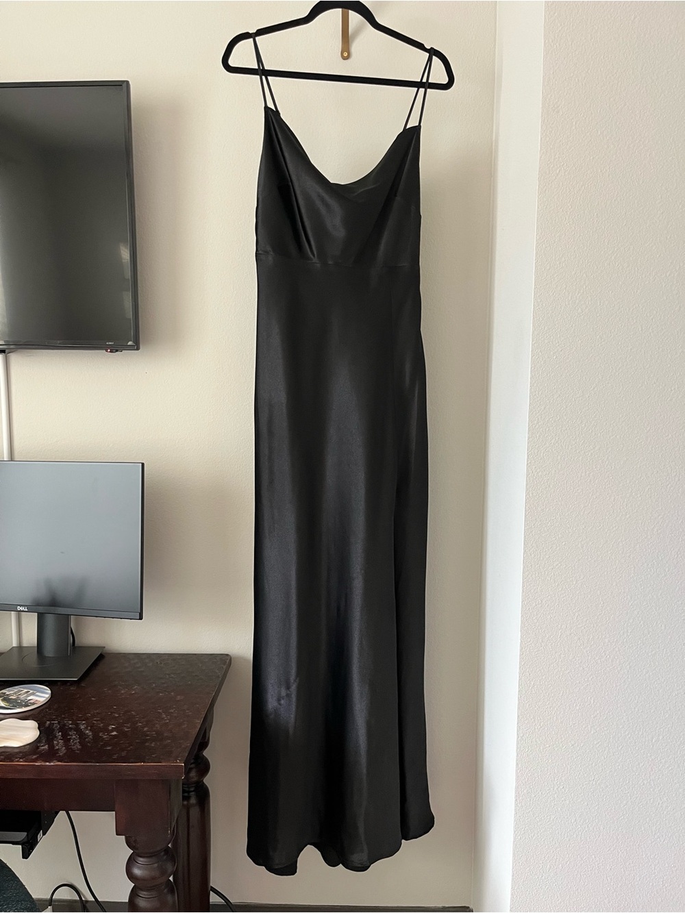 Birdy Grey Black Satin Dress with Cowl Neck - Picture 2 of 11